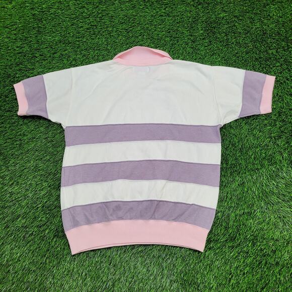 Vintage 90s MOD Blank Stripes Sweatshirt Womens L 20x24 Pink - Picture 2 of 9